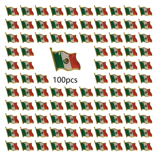 100 Pack Metal Mexico Flag Lapel Pin Waving Mexican Pins Souvenir Friendship Patriotic Brooches Bulk souvenir Series