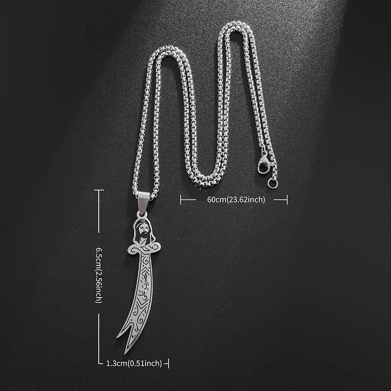 Sword of Imam Ali Muslim Stainless Steel Pendant Islamic Amulet Necklace Religious Lucky Jewelry Gift for Men and Women