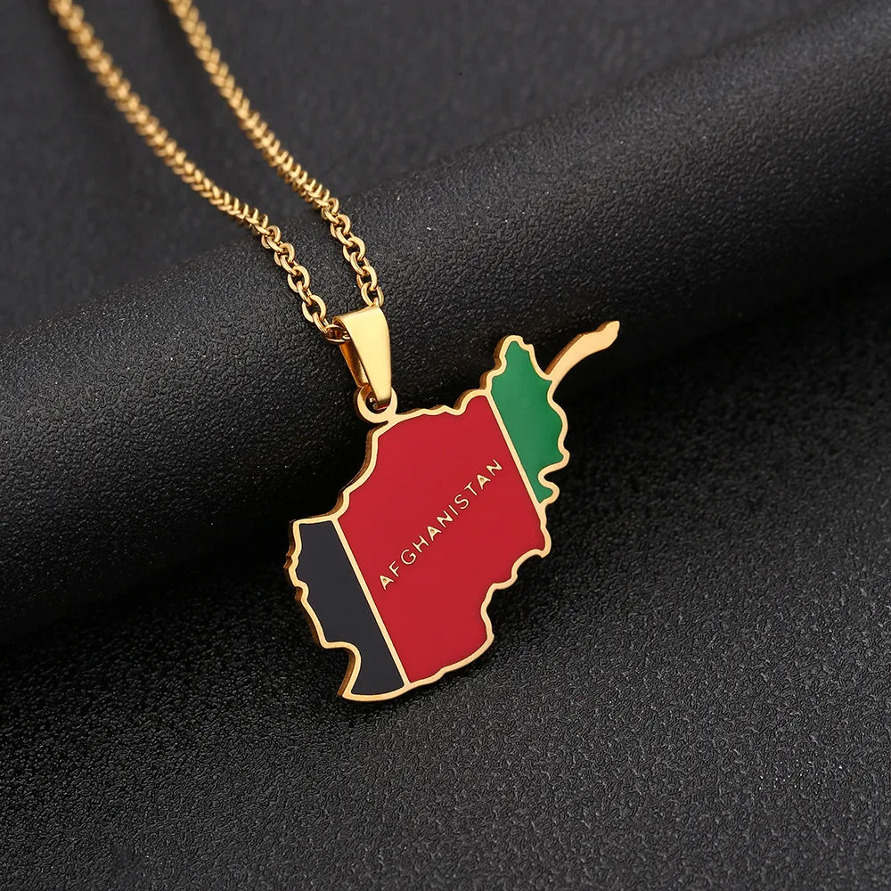 2024 New fashion stainless steel Afghanistan map necklace for men and women geometric titanium steel pendant ethnic style collar