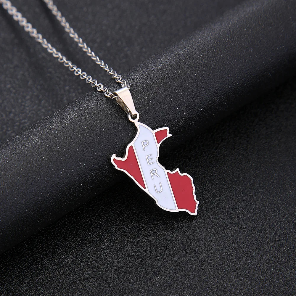2024 New fashion stainless steel Peru drip oil map necklace for men and women geometric ethnic style collarbone chain anniversar