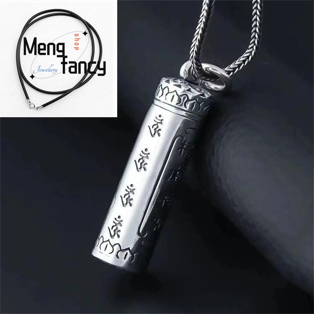 Vintage Ethnic Style Sterling Silver Simple Fashion Shurangama Mantra Buddha's Hand Wu Box Pendant Mascot Exquisite Holiday Gift