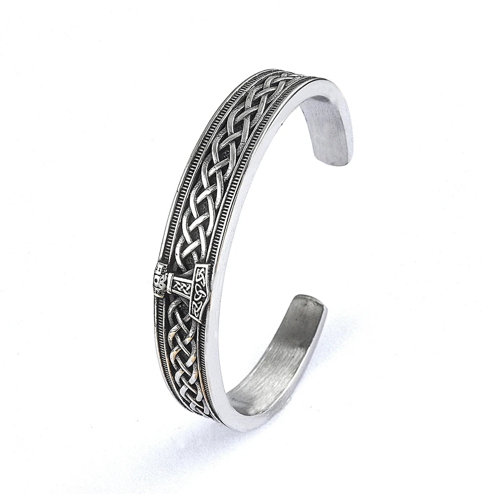 Fashion Retro Nordic Viking Thor's Hammer Bracelet Stainless Steel Open Bracelets Men and Women Punk Amulet Jewelry Wholesale