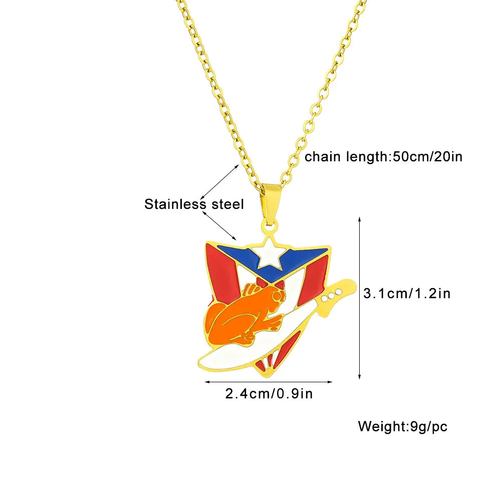 2024 New fashion stainless steel vintage dripping stainless steel Puerto Rico flag pendant necklace temperament everything colla