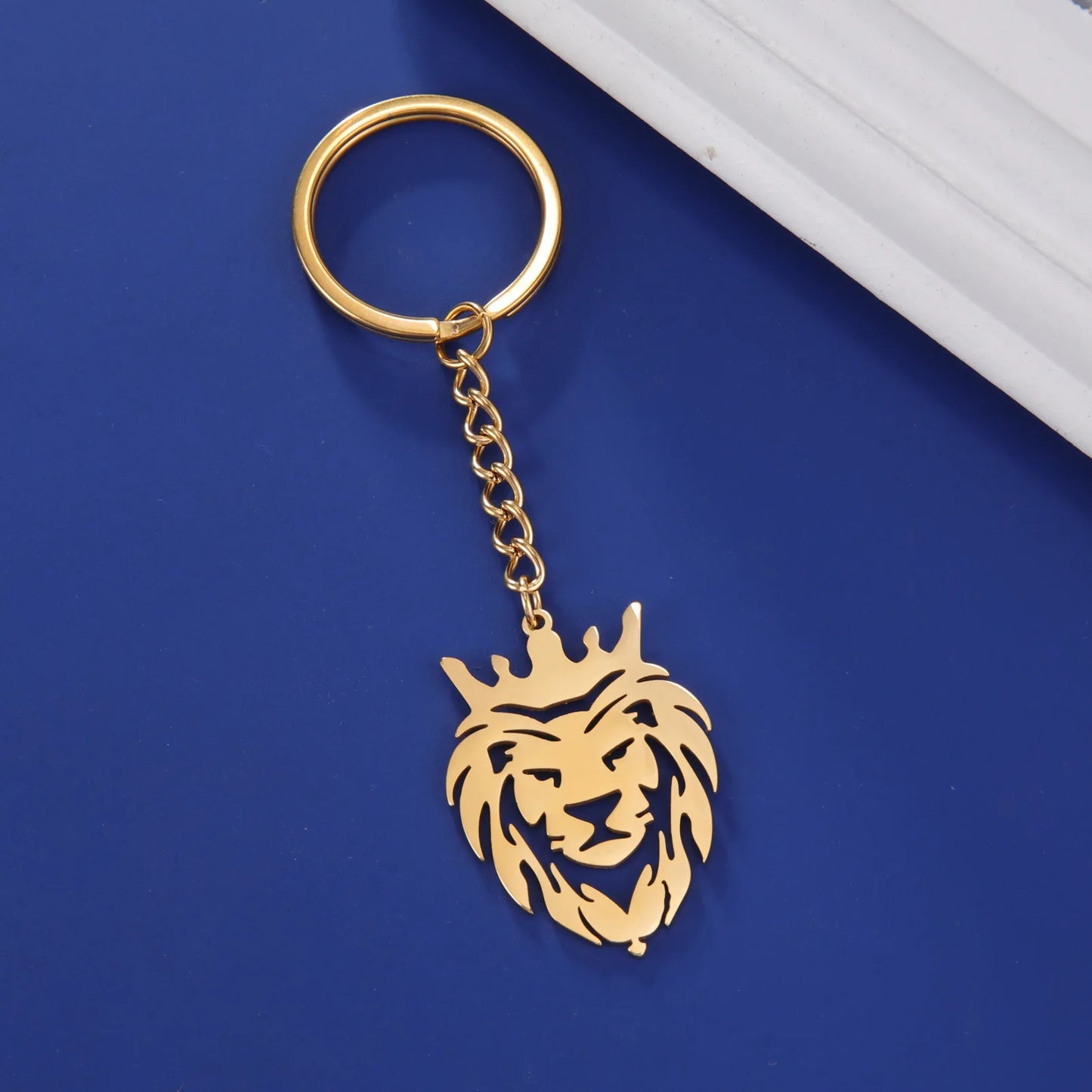 2024 New fashion cut titanium steel chain keychain Lion King Pendant Hip Hop punk style stainless steel animal keychain