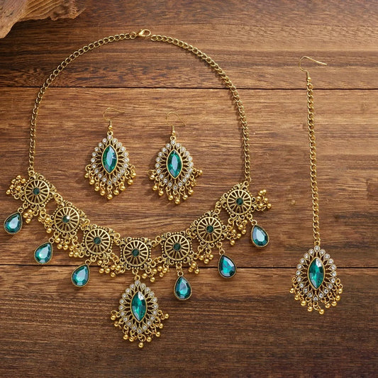 Water Drop Pendant Hollowed-out Tassel Jewelry Set Hollowed Out Ethnic Style Women Jewelry Set Vintage Exaggeration