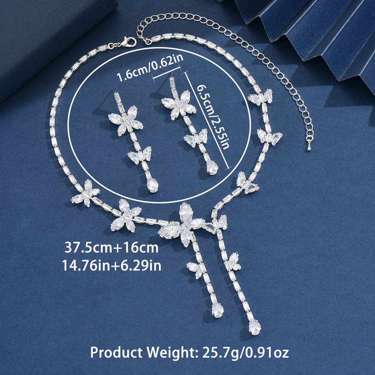 Women's fashionable butterfly tassel zircon necklace earring jewelry set, with a light luxury design and a high-end feel