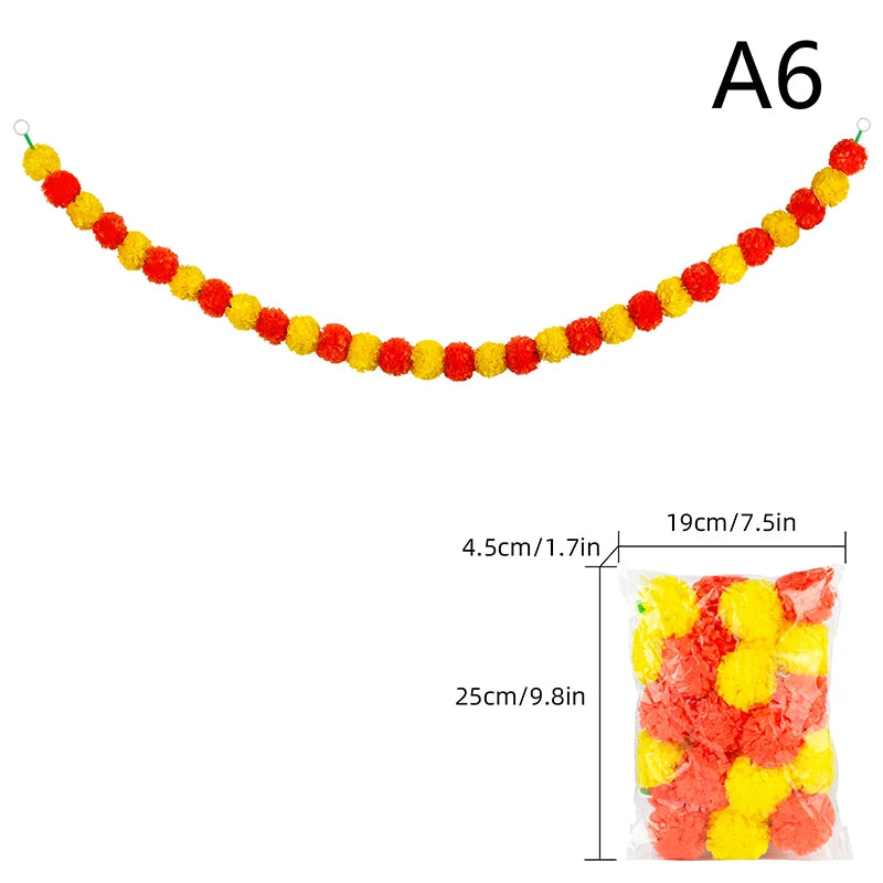 1Pc Indian Style Marigold Flower Garland With Flowers For Day Of The Dead Diwali Home DIY Craft Party Halloween Party Decor