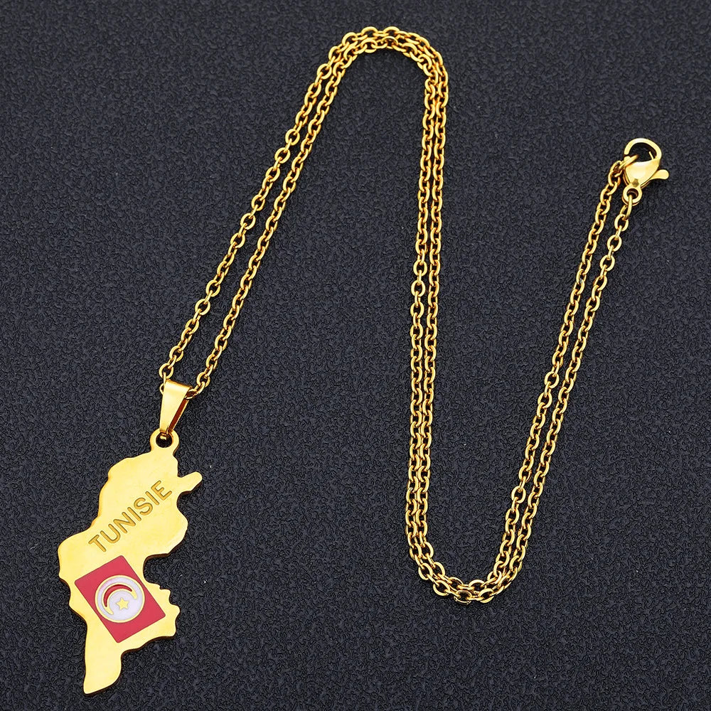 2024 new fashion stainless steel Tunisian map necklace for men and women geometric national style collarbone chain anniversary s