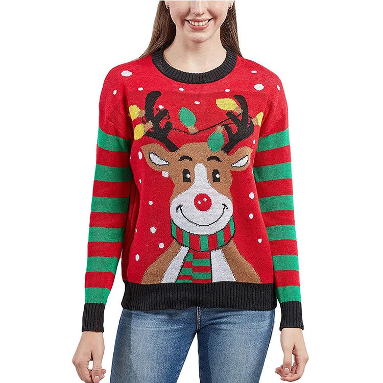 2025 New Winter Women Christmas Knitted Sweaters Full Sleeve Cute Soft Knitwear Holiday Wear Xmas Look Warm Loose Pullover Tops