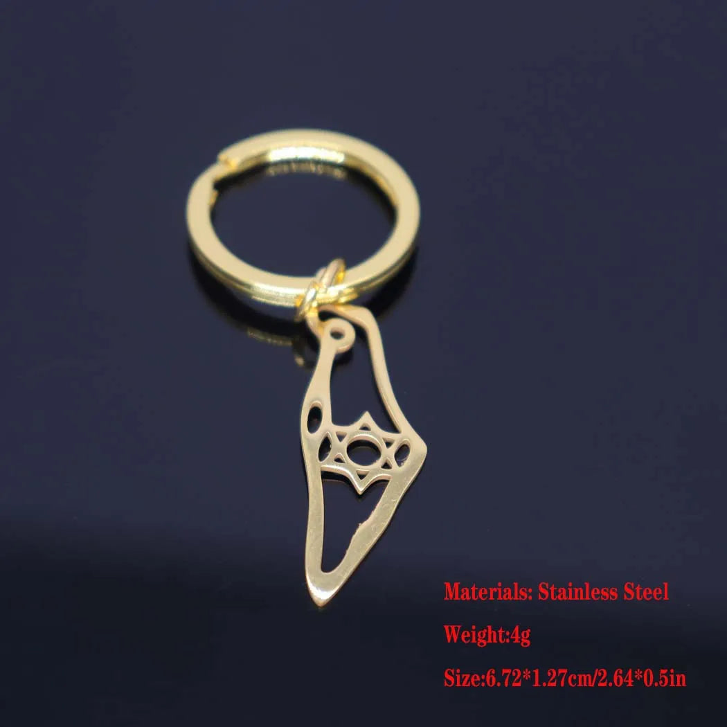 2024 New fashion stainless steel Israel map flower pendant Keychain temperament everything key chain men's and women's accessori