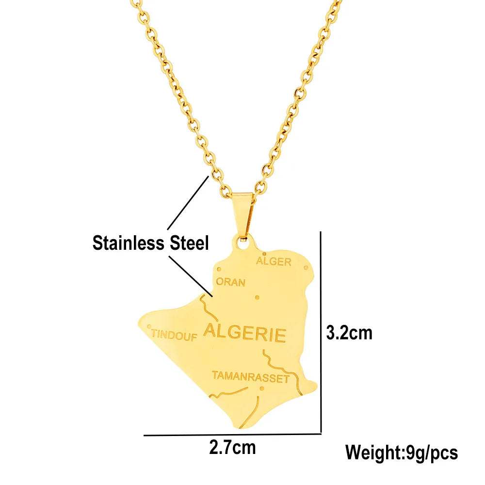 2024 New fashion stainless steel Algerian map necklace for women and men couples ethnic style accessory collarbone chain anniver