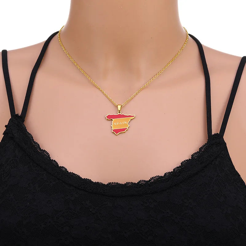 2024 new fashion stainless just Spanish map pendant necklace temperament everything collarbone chain birthday anniversary gift