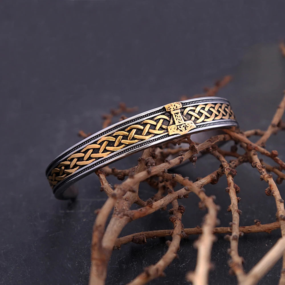 Fashion Retro Nordic Viking Thor's Hammer Bracelet Stainless Steel Open Bracelets Men and Women Punk Amulet Jewelry Wholesale