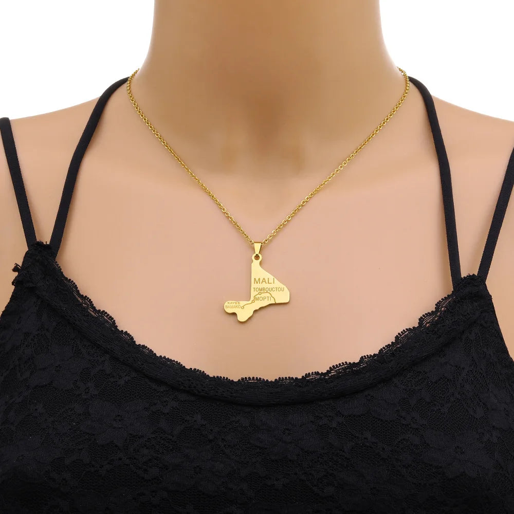 2024 New fashion stainless steel Mali map pendant map necklace for men and women geometric titanium steel pendant national style