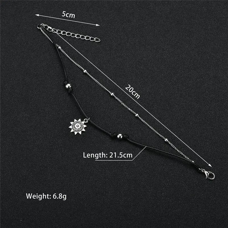 Vintage Boho Multi Layer Beads Anklets For Women Fashion Sun Pendent Anklet Handmade Chain Foot Party Jewelry Leg Bracelet