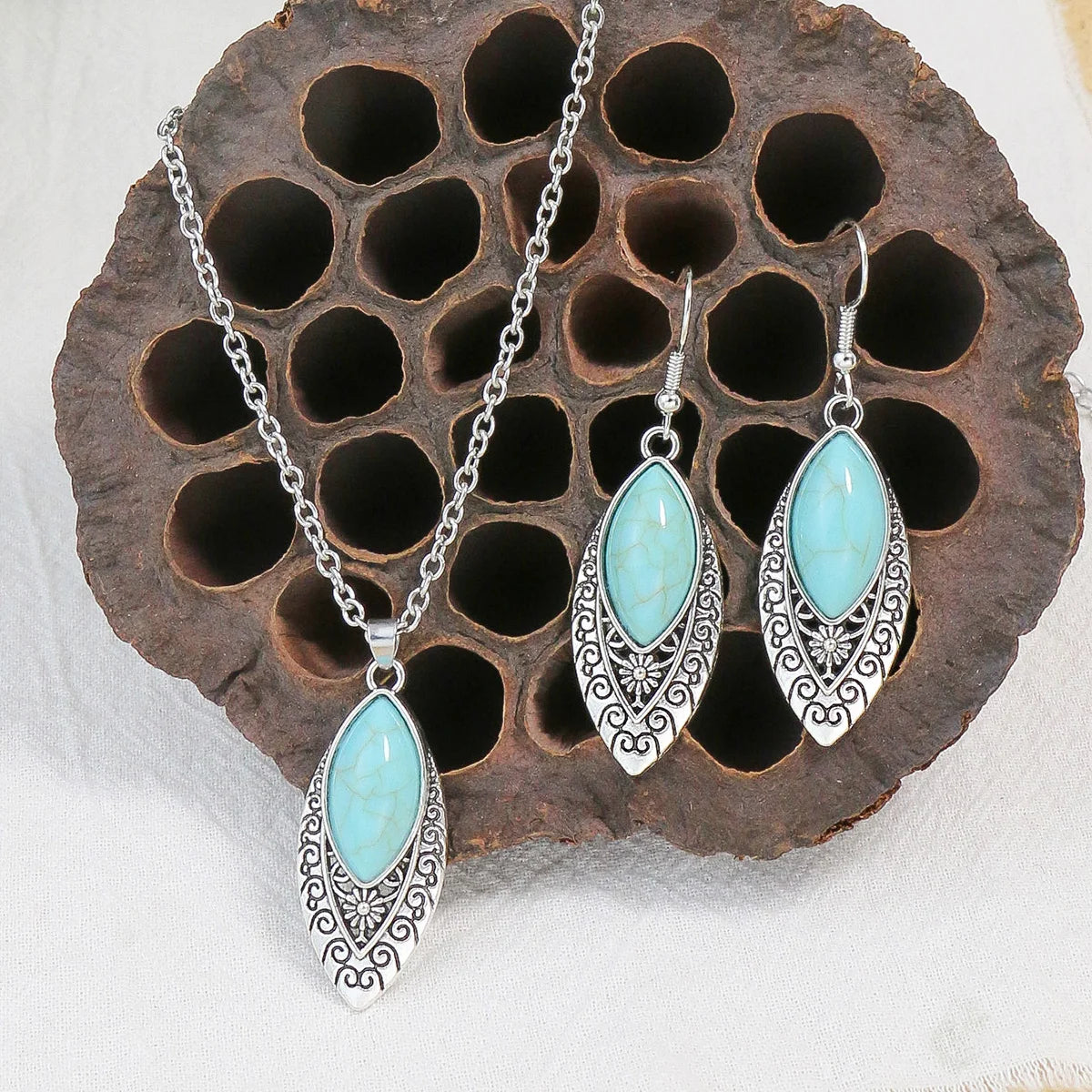 Vintage Blue European American Necklace Earrings Jewelry Sets  Crystal Jewellery Sets For Women stone Necklaces & Pendants gift