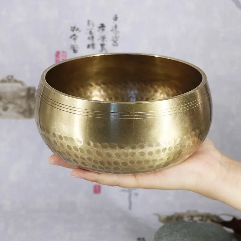 Tibetan Brass Singing Bowl Sanskrit Yoga Meditation for Sound Handmade Healing Stress Relief Buddha Mindfulness Instrument