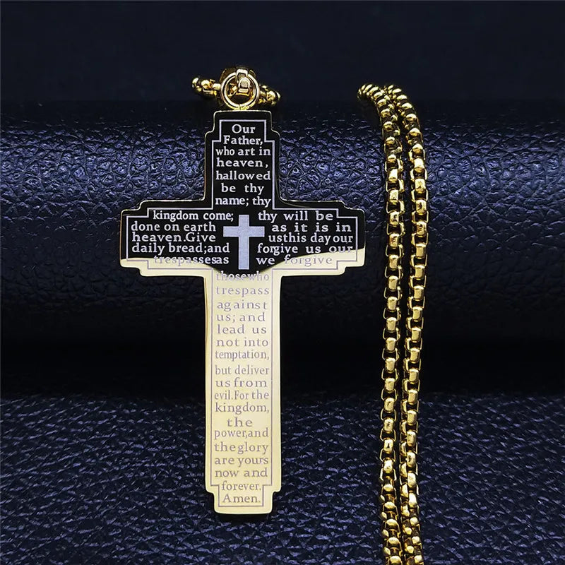 2024 New fashion Bible Cross chain necklace men's temperament everything match stainless steel pendant necklace accessory gift