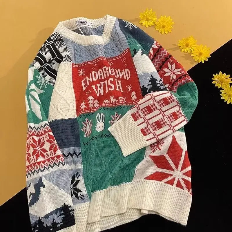 Sweater Women Knit Print Christmas Jumper Pullovers Long Sleeve Elegant Lady Thick Sweaters Regular Autumn Winter 2024