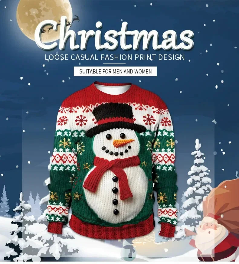 2024 Christmas Couples Sweatshirts Snowman Christmas Tree Pattern Costume Pullovers Winter Jumpers Warm Thicken Streetwear
