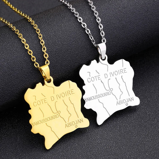 2024 New fashion stainless steel Ivorian map necklace for men and women geometric national style collarbone chain anniversary sm