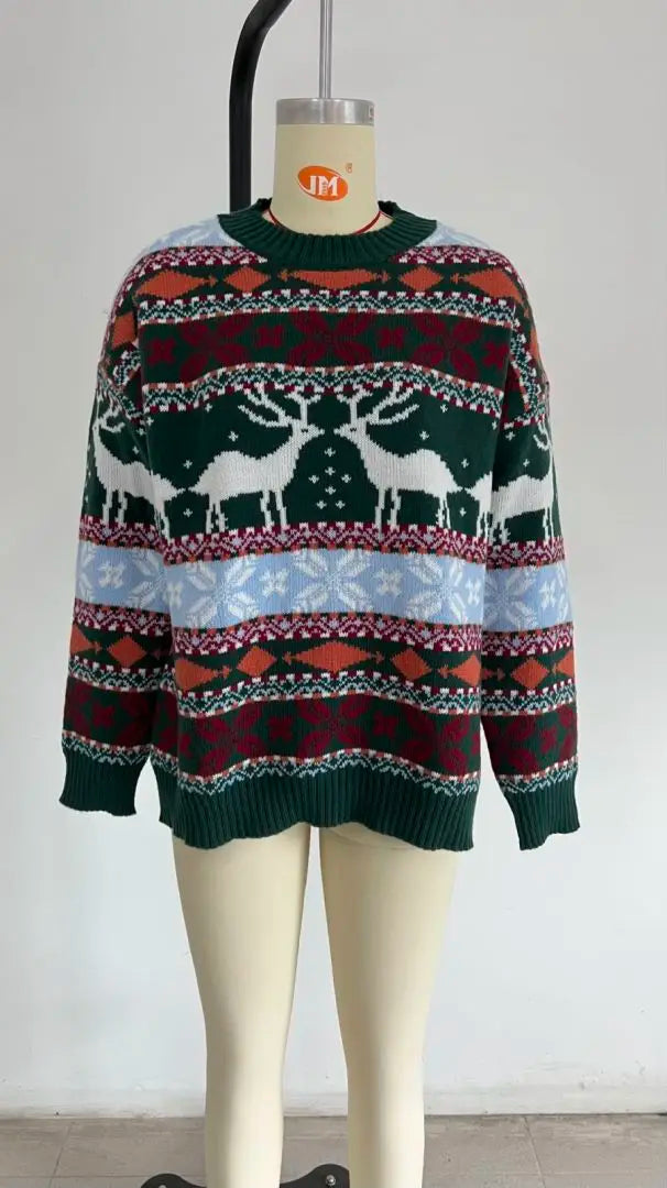 Y2k Style 2025 Winter Women Christmas Sweaters Allover Print Oversized Jumpers Full Sleeve Knitwear Warm Thick Knit Pullover Top