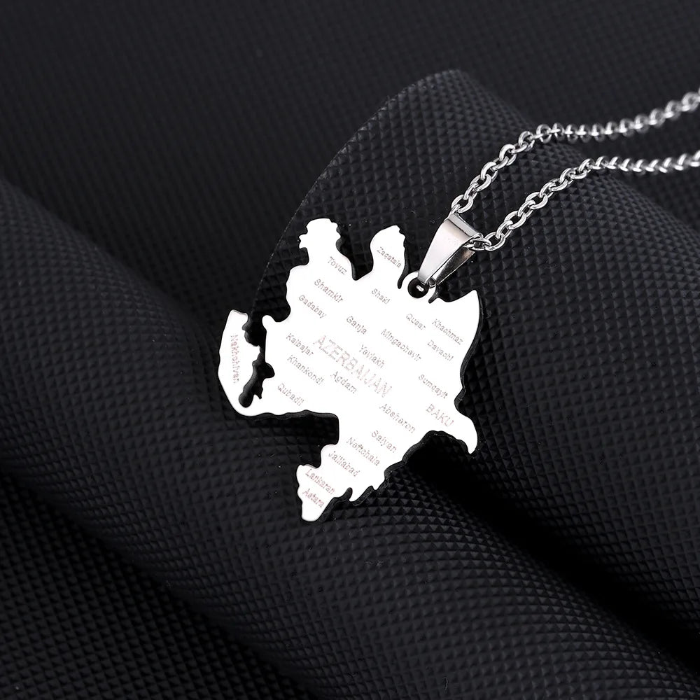 2024 new fashion stainless just Azerbaijan map with city pendant necklace temperament everything collarbone chain birthday anniv