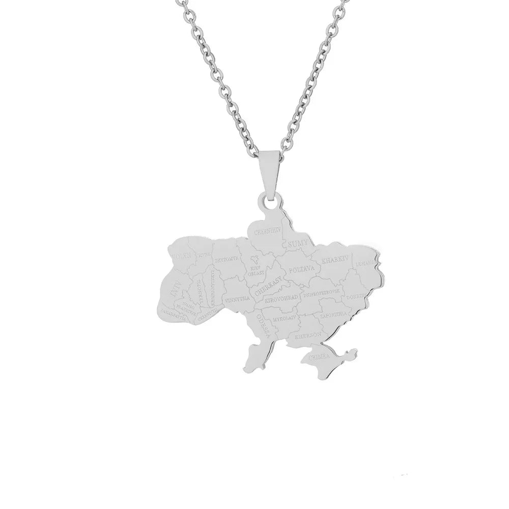 2024 new fashion stainless just Ukraine map with city pendant necklace temperament everything collarbone chain birthday annivers