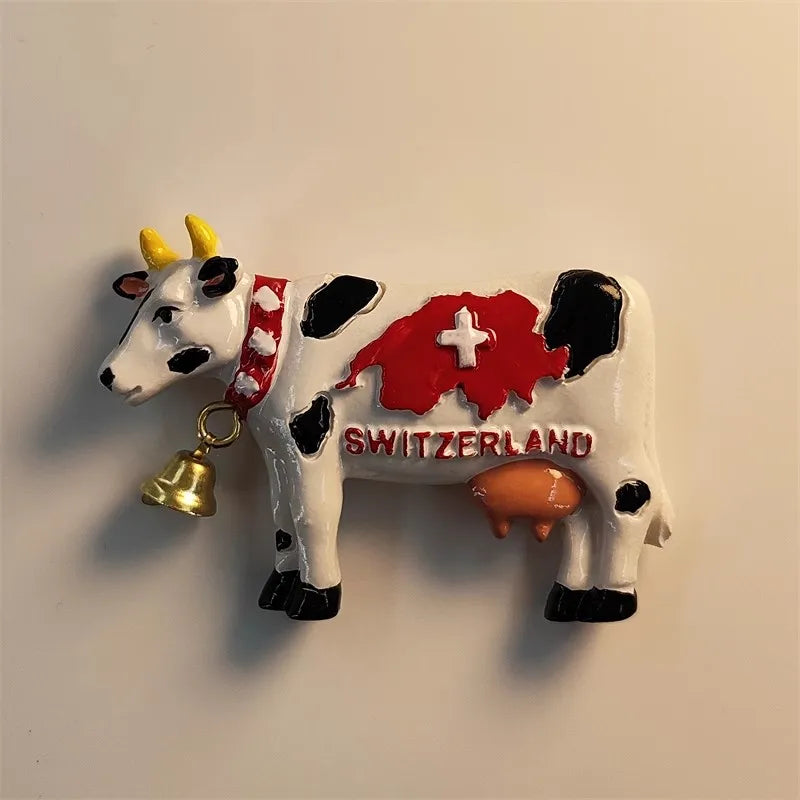 Swiss Dairy Cows Hand-painted 3D Fridge Magnets Switzerland Souvenirs Refrigerator Magnetic Stickers Gift