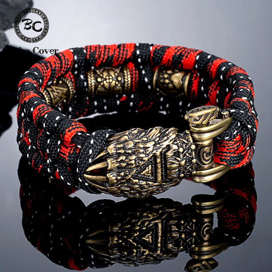 Vintage Vikings Runes Bear Paw Bracelet Men Handmade Paracord Rope Wristband Stainless Steel Norse Mythology Claw Amulet Jewelry