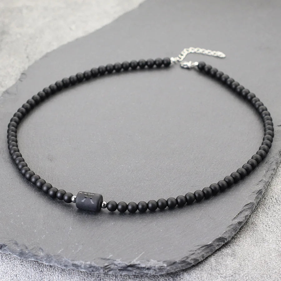 Unique Black Onyx Stone 12 Constellations Necklace For Men 19 Inches Stainless Steel Buckle Short Collar Casual Accessories Him
