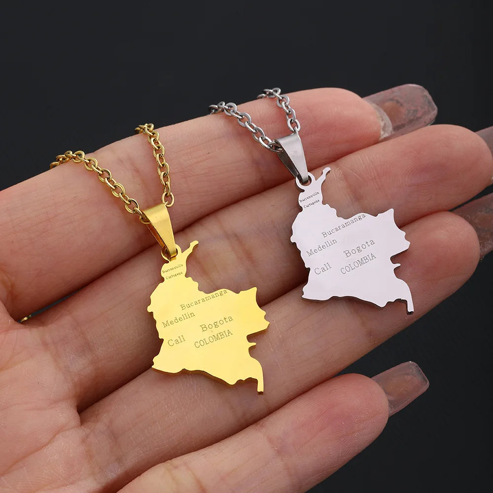 2024 New fashion stainless steel Columbia map with city necklace for women and men couples ethnic style accessory collarbone cha