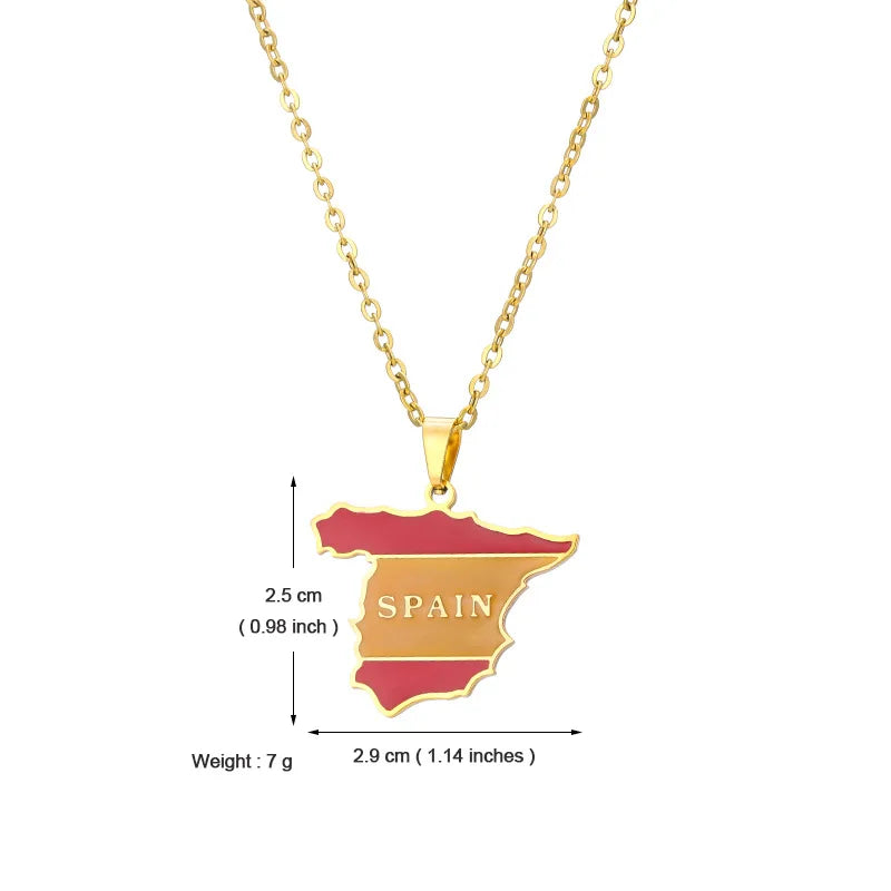 2024 new fashion stainless just Spanish map pendant necklace temperament everything collarbone chain birthday anniversary gift