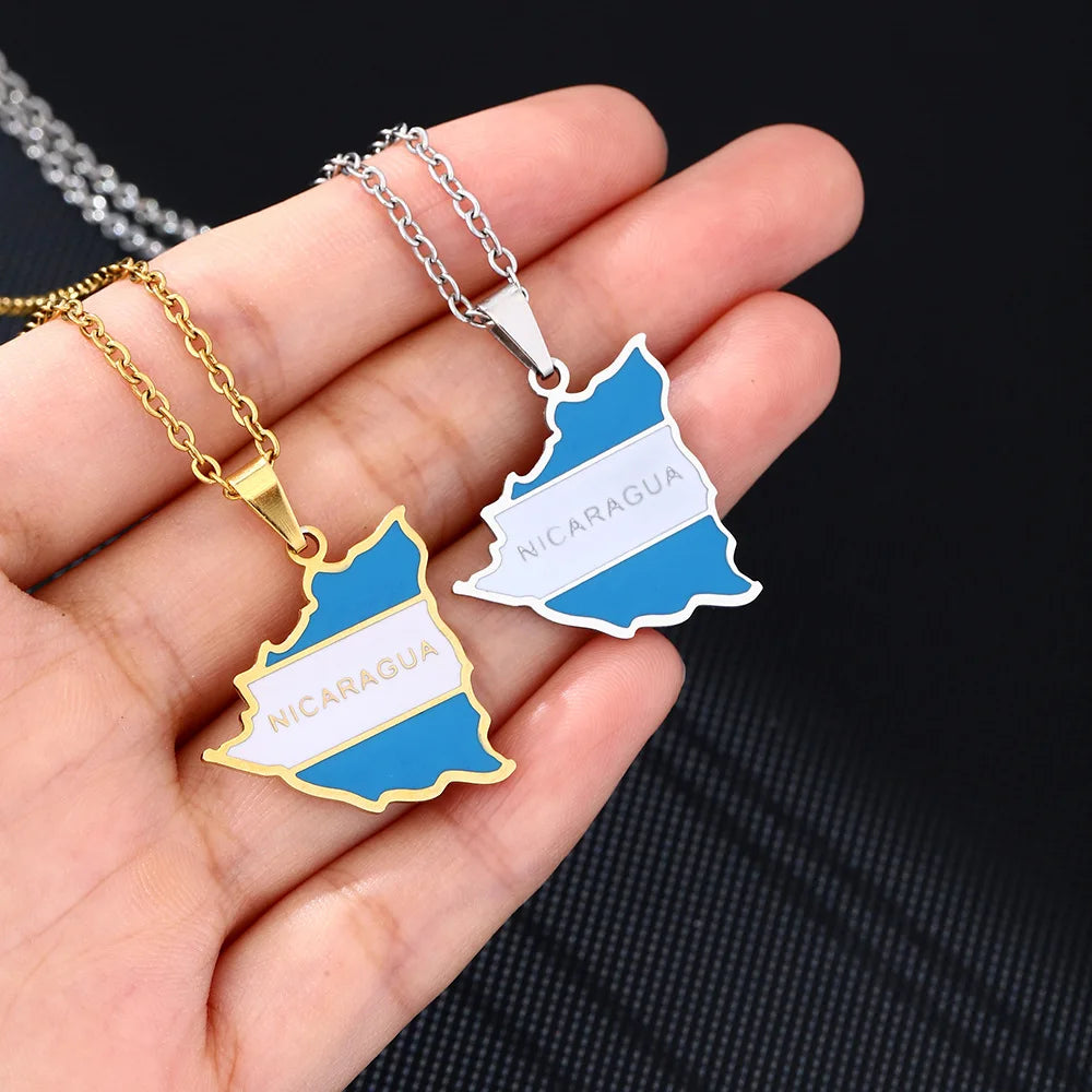 2024 new fashion stainless just Nicaragua map flag pendant necklace temperament everything collarbone chain birthday anniversary
