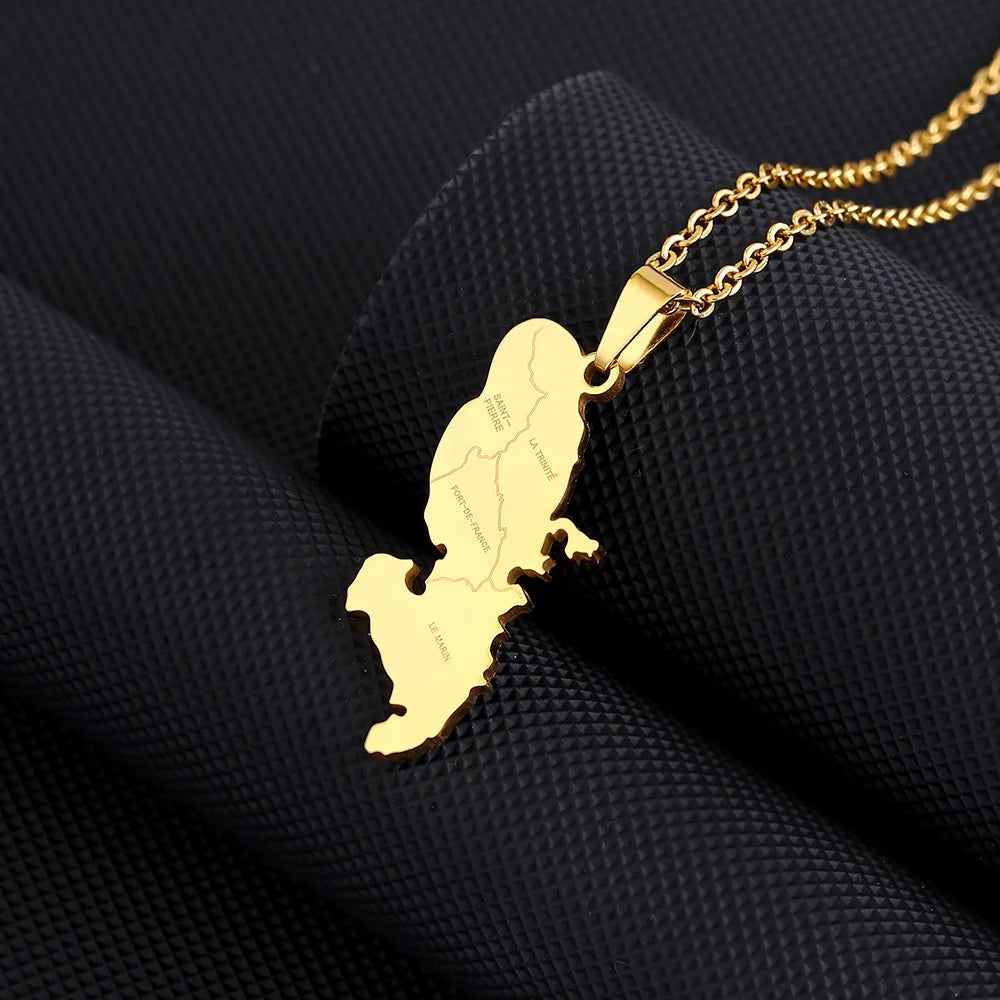 2024 new fashion stainless steel French Martinique map with city pendant necklace temperament everything collarbone chain birthd