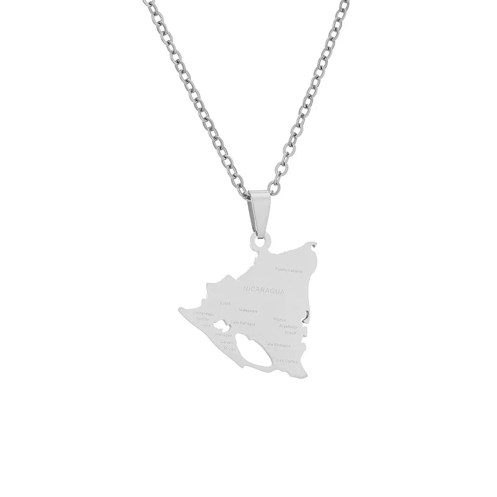 2024 New fashion stainless steel glossy Nicaragua map City necklace for women and men couples ethnic style accessory collarbone
