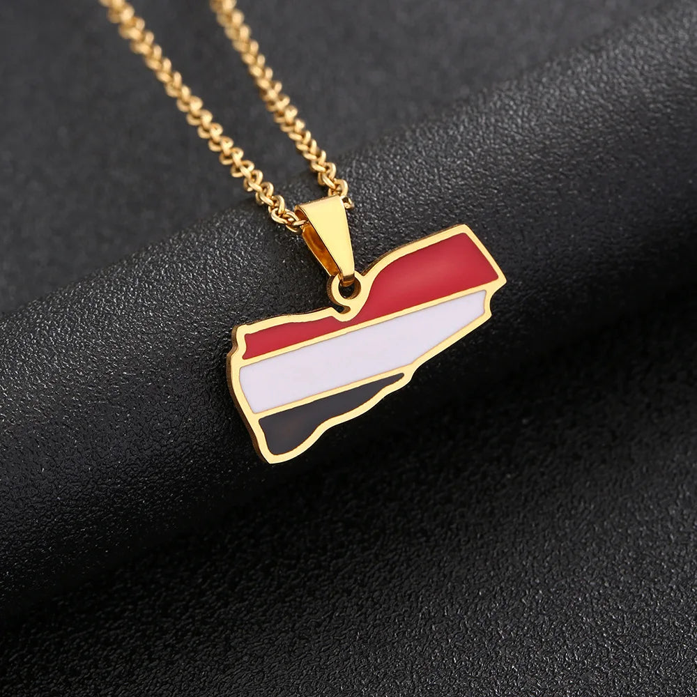 2024 new fashion stainless steel Yemen map pendant necklace temperament everything collarbone chain birthday anniversary gift