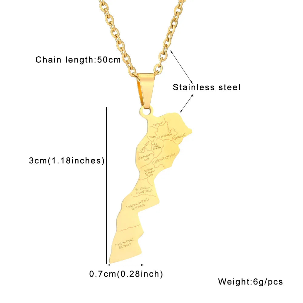 Stylish stainless steel Moroccan map with city pendant necklace lovers style style style personality collarbone chain accessorie