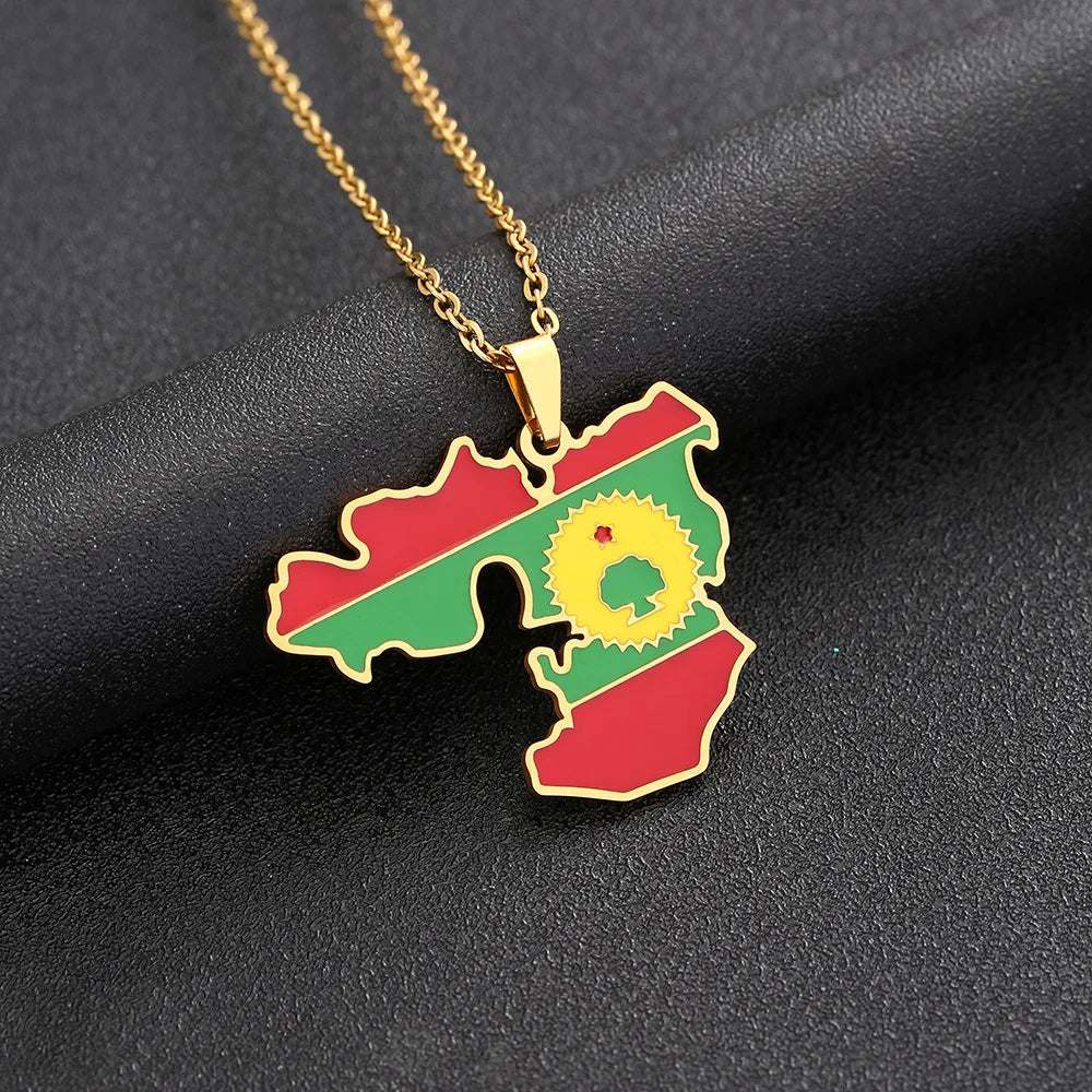 2024 New fashion stainless steel Oromia map necklace for men and women geometric titanium steel pendant ethnic style clavicle ch