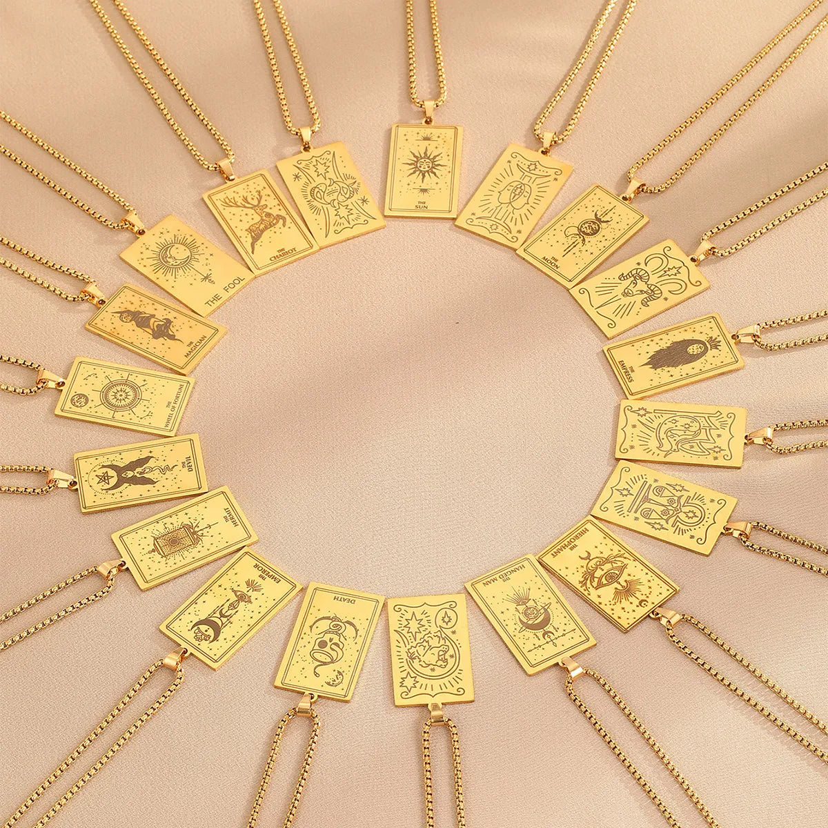 Vintage Moon Rose Flower Tarot Card Necklace Talisman Stainless Steel Libra Justice Necklace for Women Men Sun Amulet Jewelry