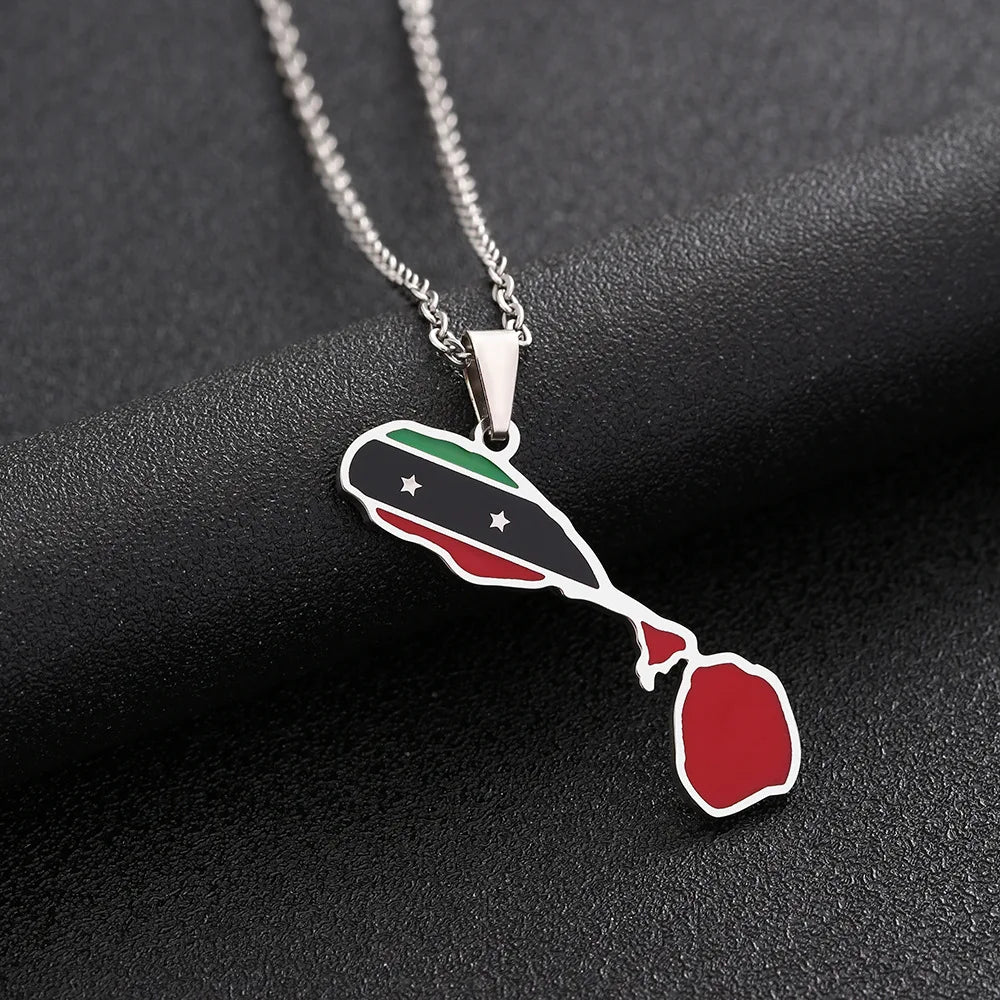 2024 New fashion stainless steel Saint Kitts and Nevis Commonwealth Map Necklace for women and men couples Ethnic style accessor