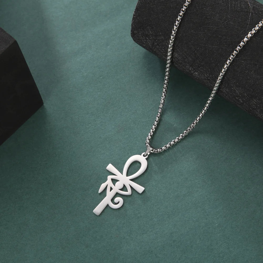 2024 New fashion Egyptian cross The Eye of Horus pendant necklace temperament everything with stainless steel collarbone chain a