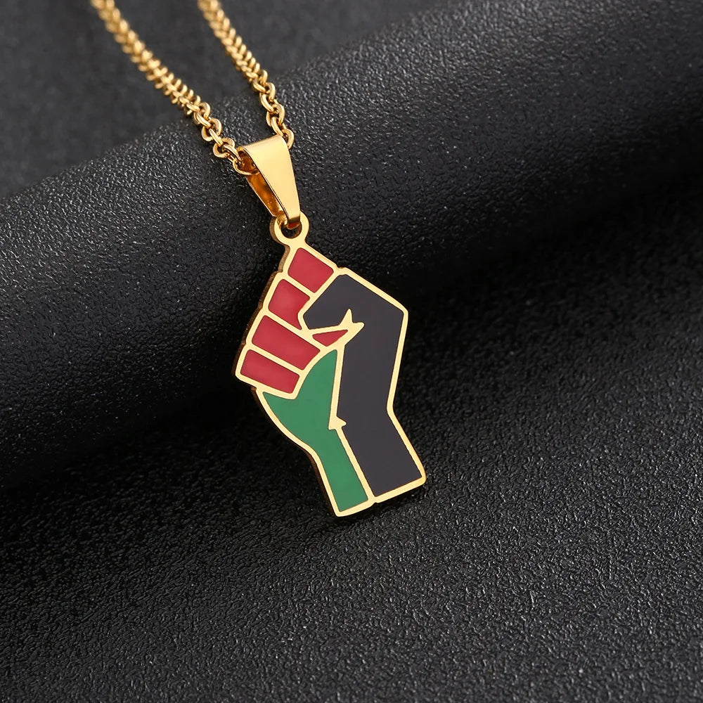 2024 new fashion stainless steel African fist symbol necklace for men and women geometric national style collarbone chain annive
