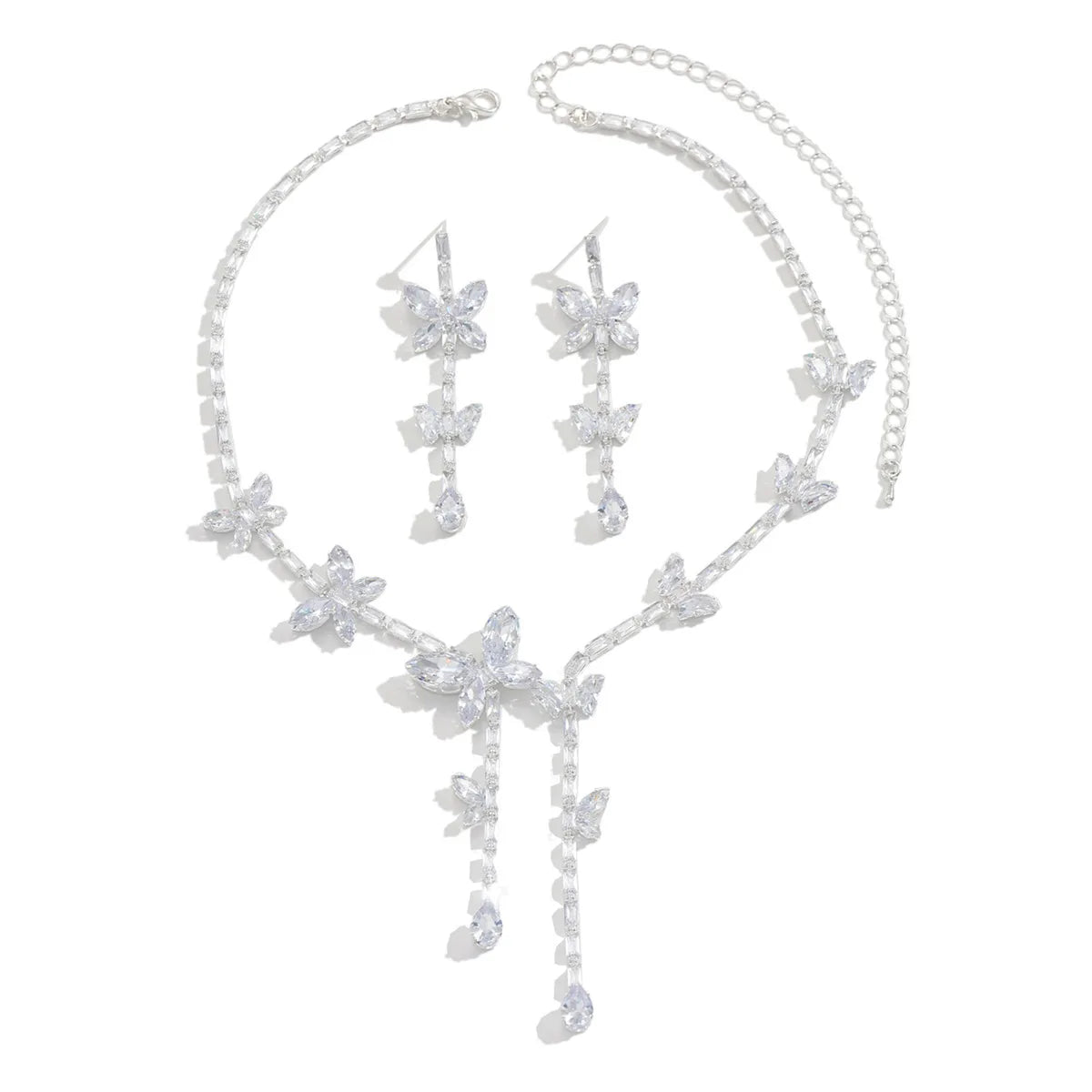 Women's fashionable butterfly tassel zircon necklace earring jewelry set, with a light luxury design and a high-end feel