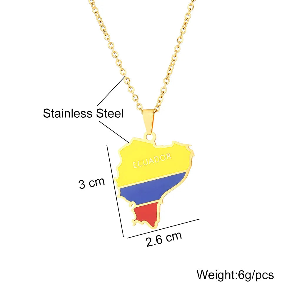 2024 New fashion stainless steel Ecuador map necklace for men and women geometric ethnic style collarbone chain anniversary smal