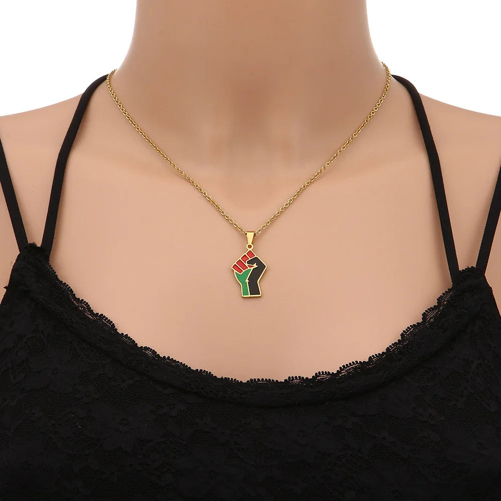 2024 new fashion stainless steel African fist symbol necklace for men and women geometric national style collarbone chain annive