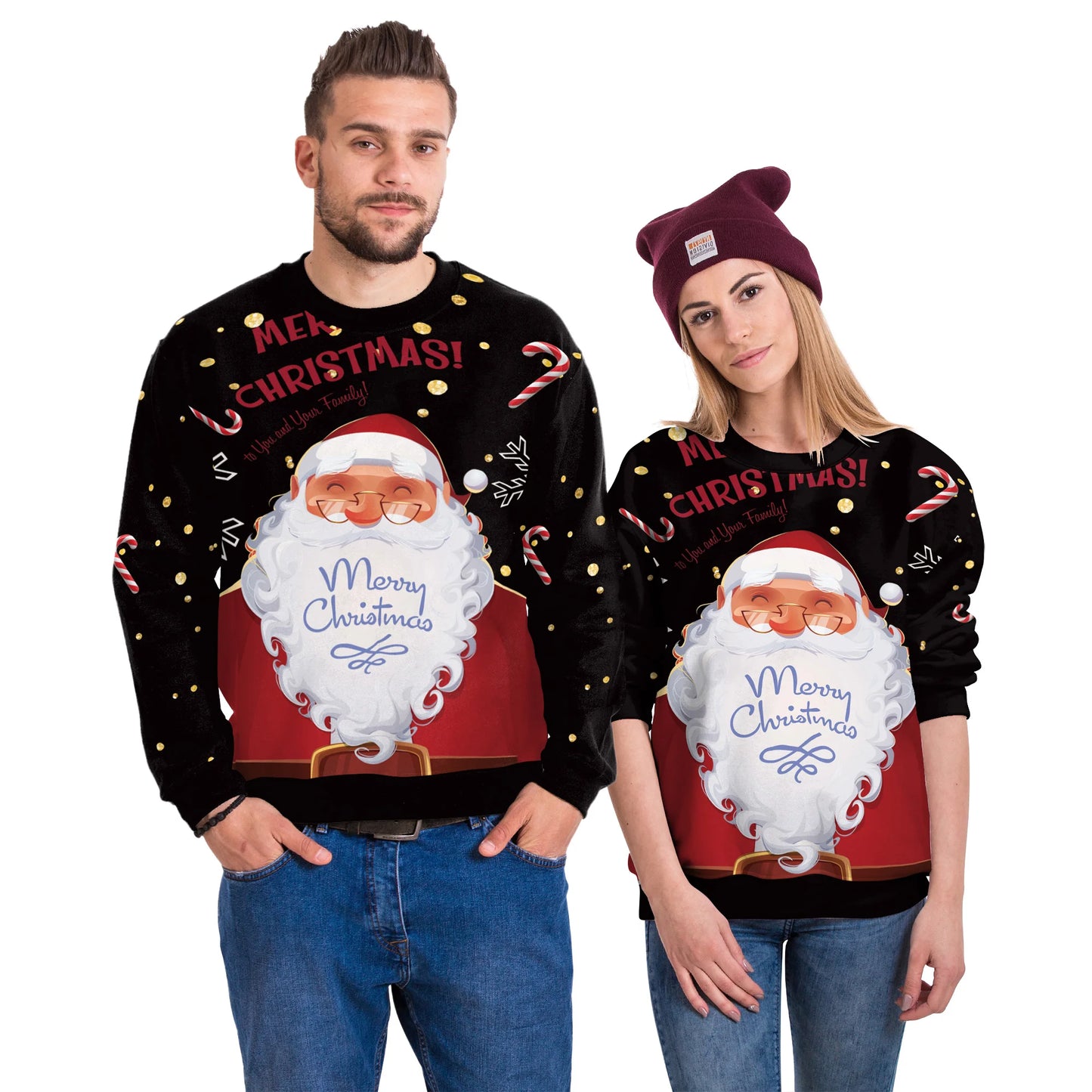[You're My Secret]Women Autumn Winter Long Sleeve Crew Neck Pullover Tops Christmas Party Santa Claus Printed Casual Sweatshirts