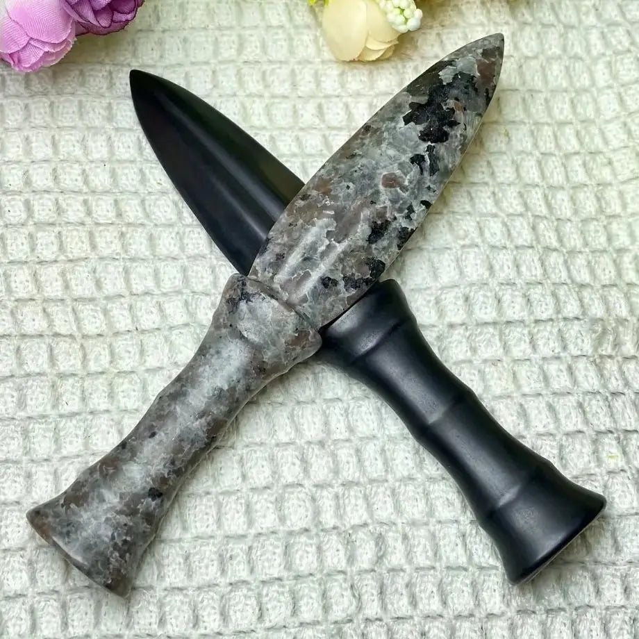 Unique Yooperlite Stone Mystical Dagger Carving - Polished Raw Gemstone witchcraft meditation crystal Knife for Home Decor Gifts