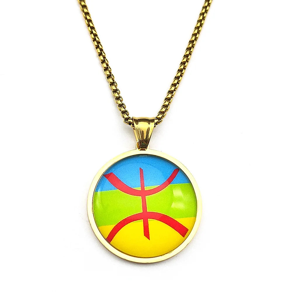 The new fashionable African Berber symbol round pendant necklace is a versatile accessory for both men and women, suitable for c