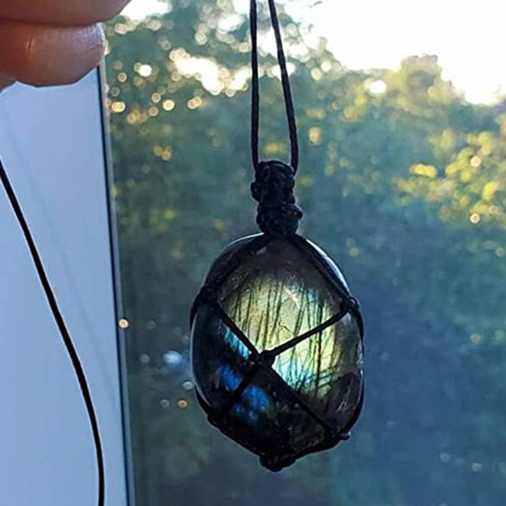 1Pc Dragons Heart Labradorite Healing Crystal Pendant Wrap Braid Natural Stone Necklace Chakra Reiki Jewelry Gift for Women Men